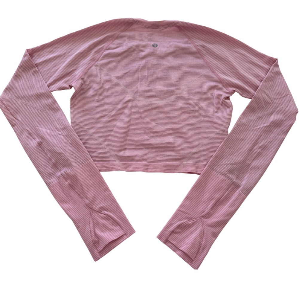 Lululemon Swiftly Tech Long Sleeve Cropped Shirt Pink Size 6 Thumbholes Seamless - Picture 6 of 9